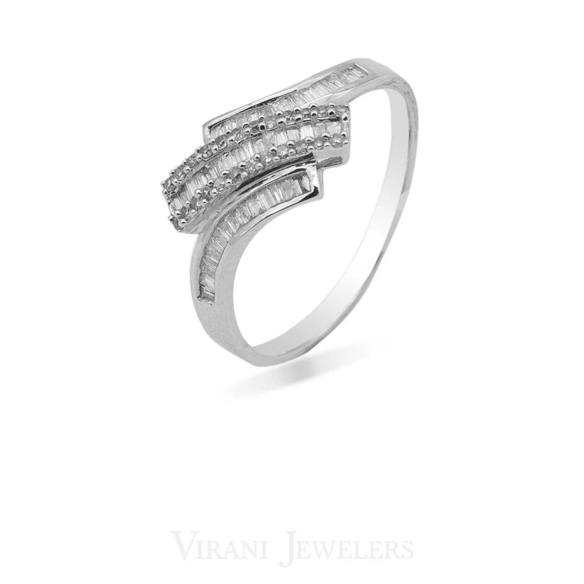 0.33CT Diamond Crossover Baguette Ring Set in 14K White Gold