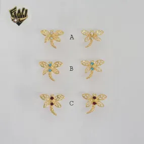 (1-1171) Gold Laminate - Dragonfly Earrings - BGF