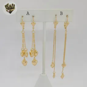 (1-1236-3) Gold Laminate - Heart Long Earrings - BGF