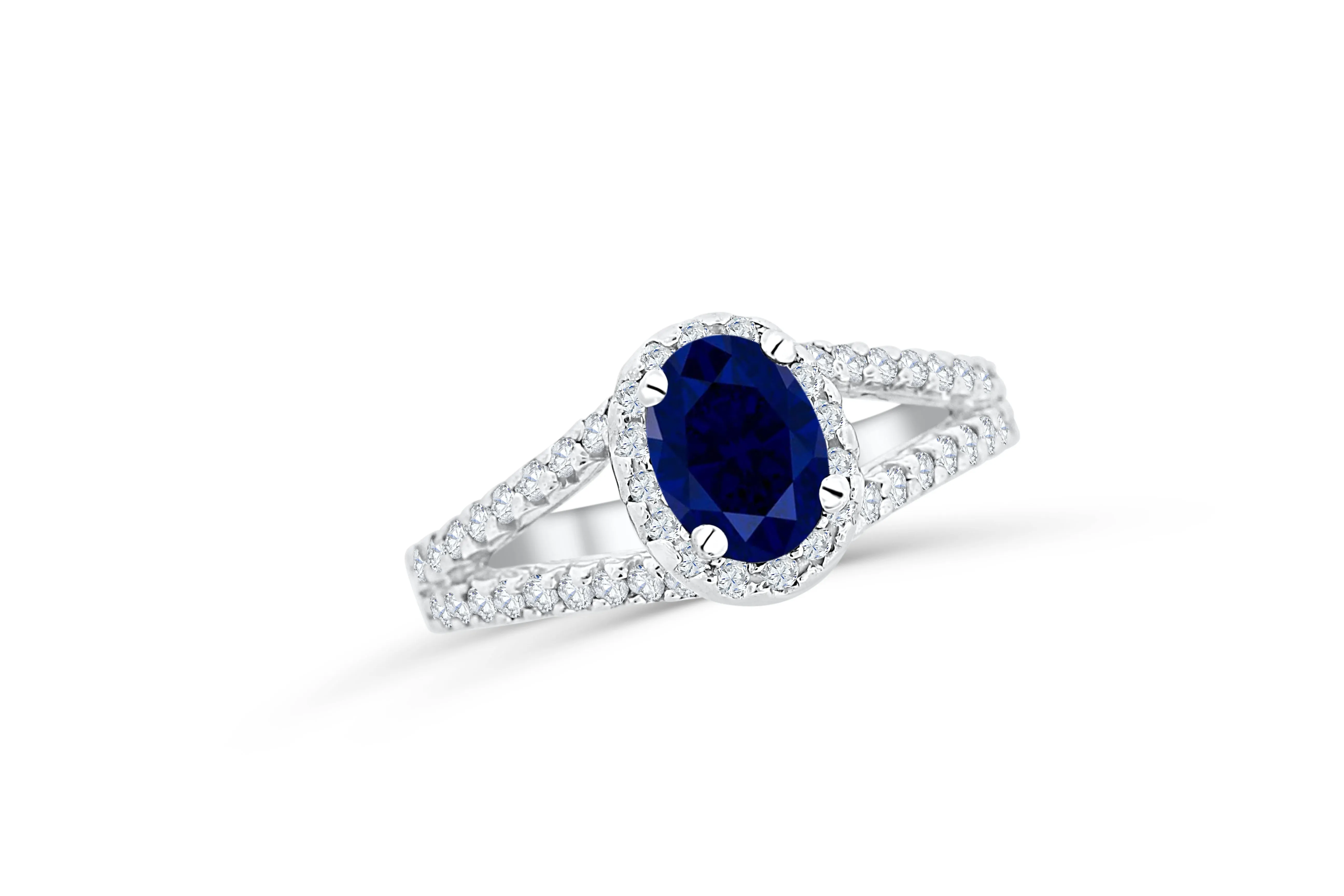 1.43 CT Oval Sapphire Diamond Ring 0.42 CT TW 14K White Gold SPR003