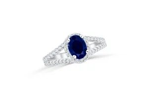 1.43 CT Oval Sapphire Diamond Ring 0.42 CT TW 14K White Gold SPR003