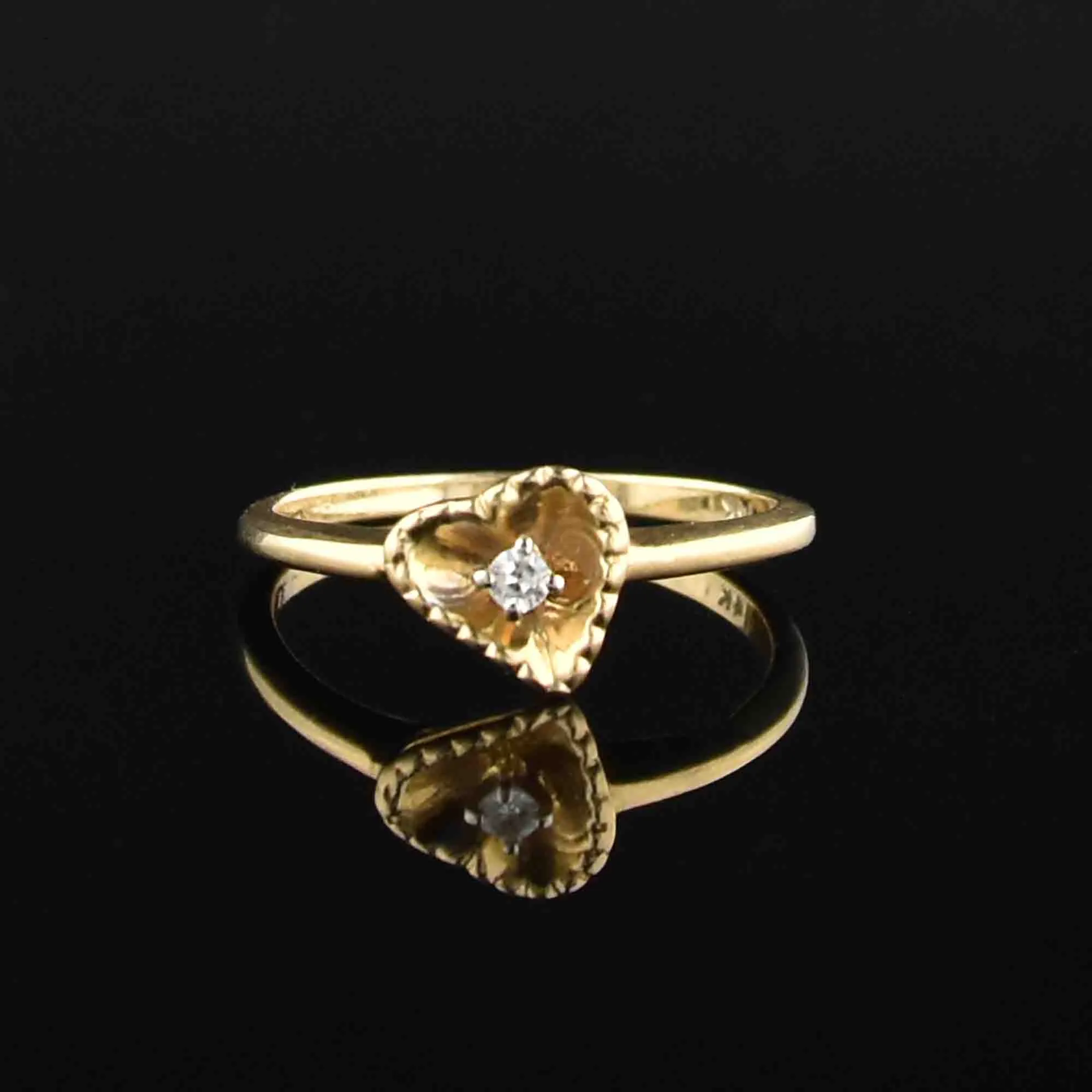 14K Gold Diamond Heart Engagement Ring, Sz 5.75