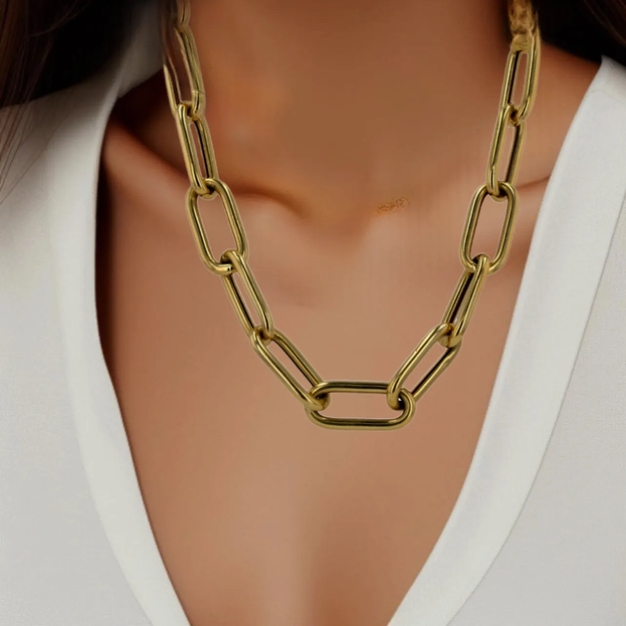 14k yellow gold large paperclip choker