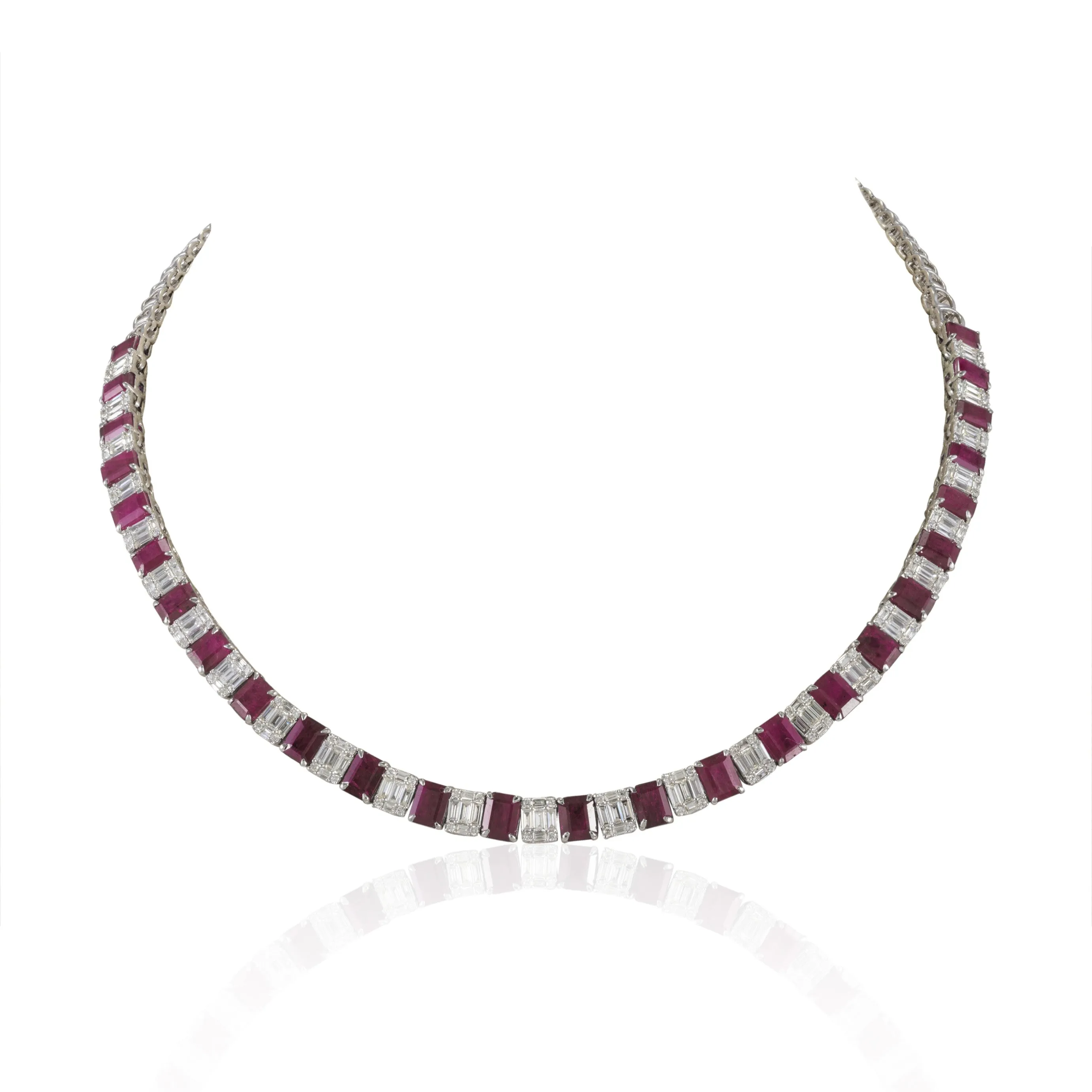 18K Gold Ruby Diamond Tennis Necklace