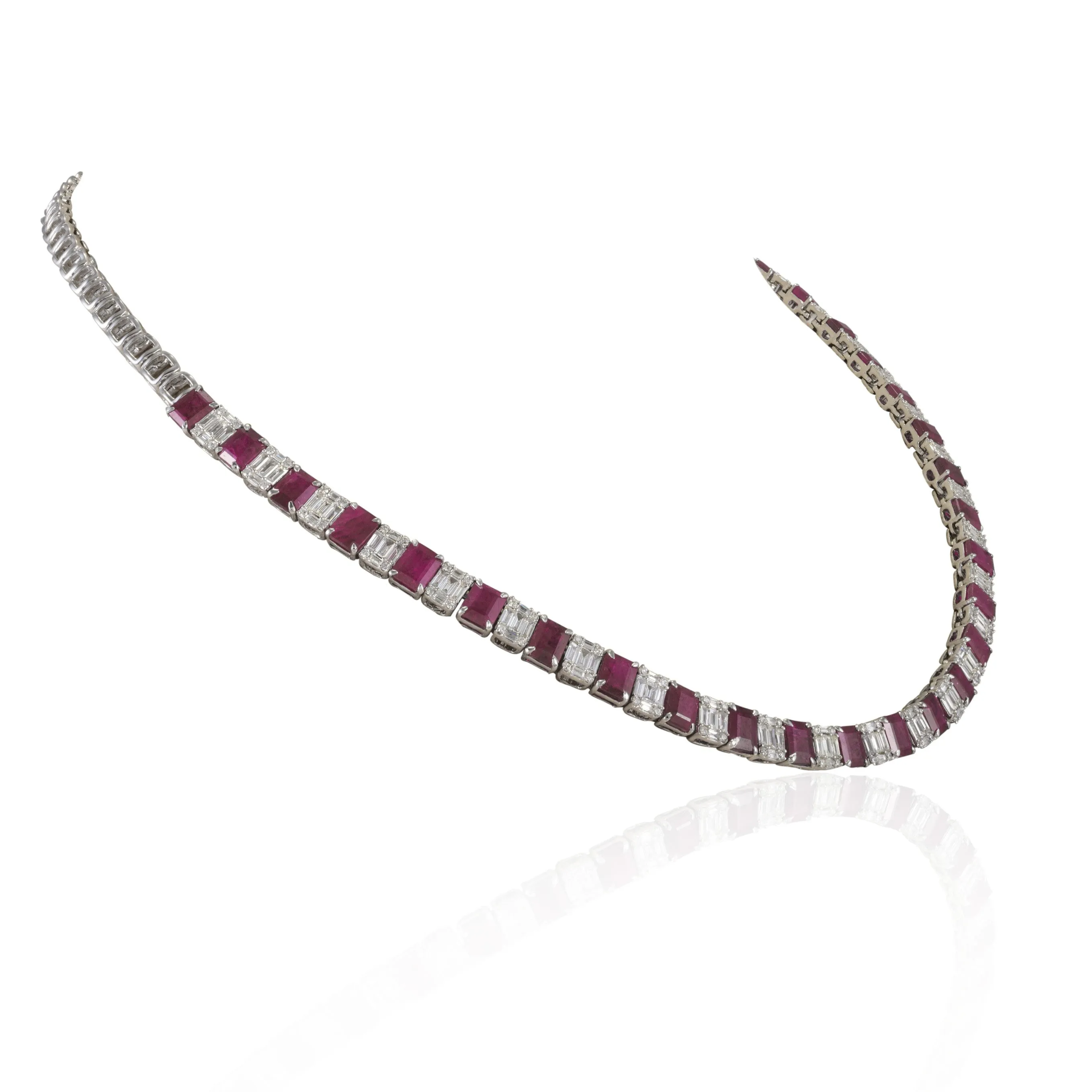 18K Gold Ruby Diamond Tennis Necklace