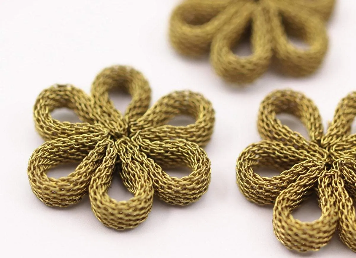 2 Raw Brass Wire Mesh Flower Findings 27x5.5 Mm  D0023--C047