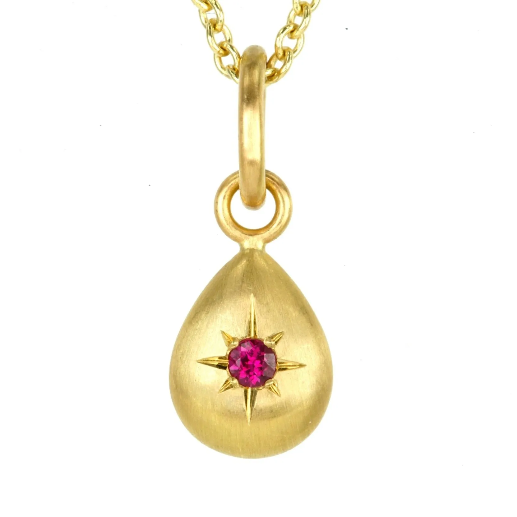 20K Gold and Star-Set Burmese Ruby Teardrop Pendant