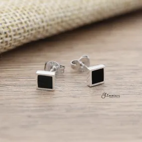 925 Sterling Silver Black Center Square Shape Stud Earrings