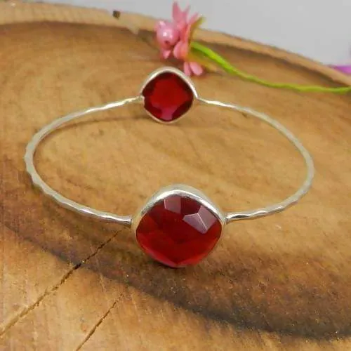 925 Sterling Silver Pink Tourmaline Hydro Bangle Bracelet