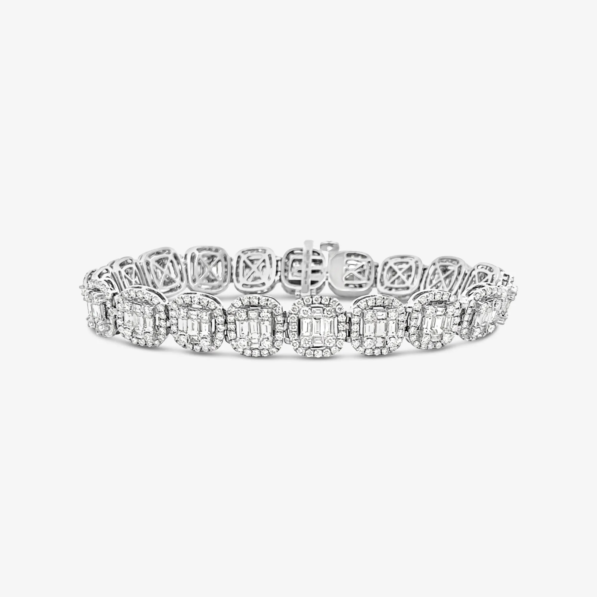 9.27ct Diamond Round & Baguette Cushion Halo Tennis Bracelet