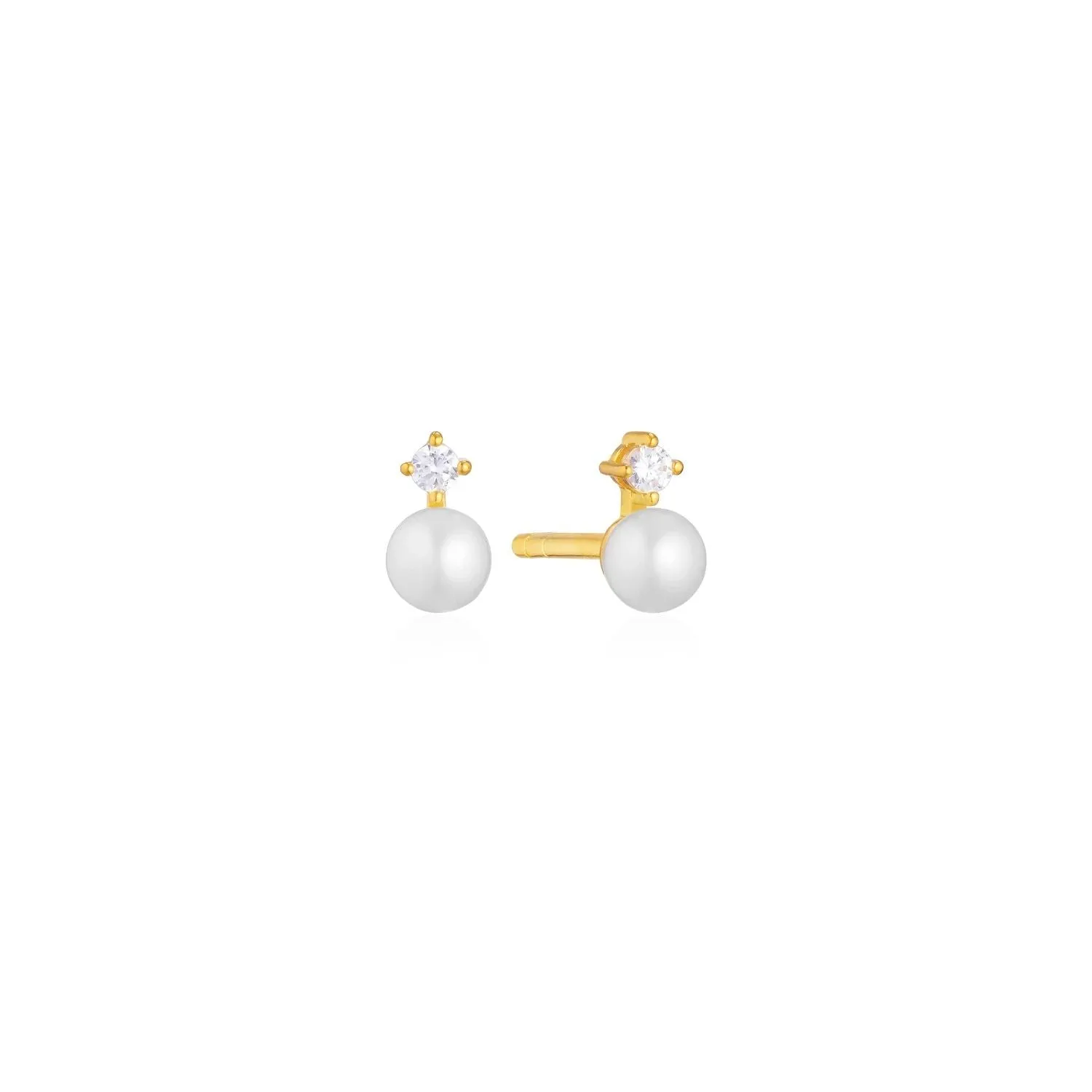 Adria Uno Piccolo Gold Plated Studs w. White Zirconia & Pearl