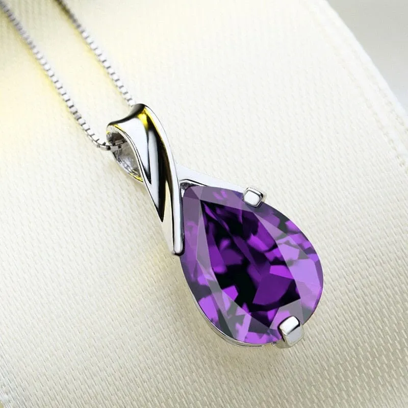 Angel Tears Amethyst Pendant Necklace - 925 Sterling Silver