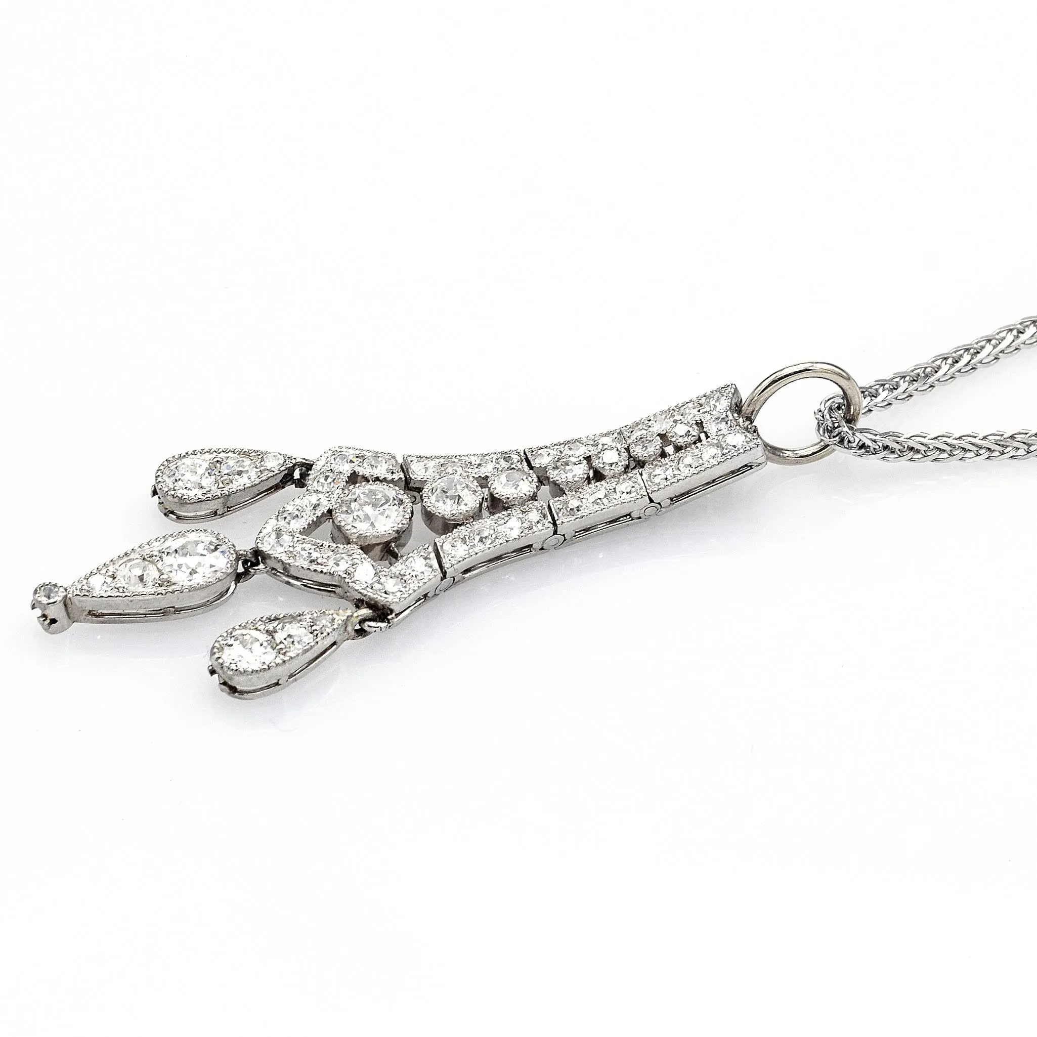 Antique Platinum Diamond Art Deco Pendant Necklace