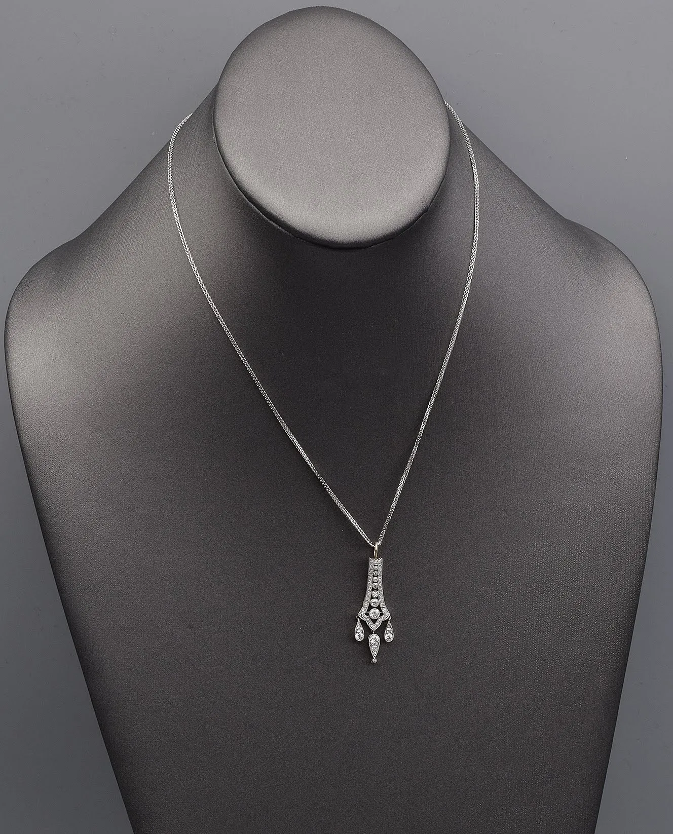 Antique Platinum Diamond Art Deco Pendant Necklace