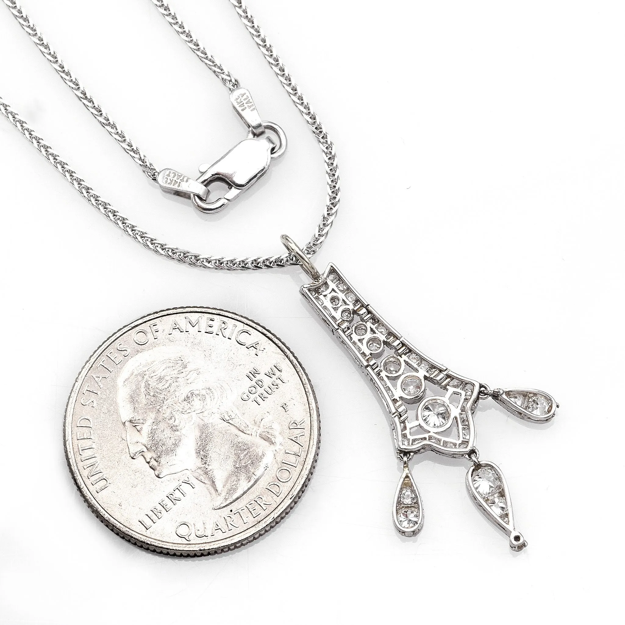 Antique Platinum Diamond Art Deco Pendant Necklace