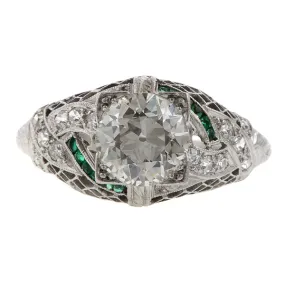 Art Deco Filigree Engagement Ring, Old Euro 1.30ct.