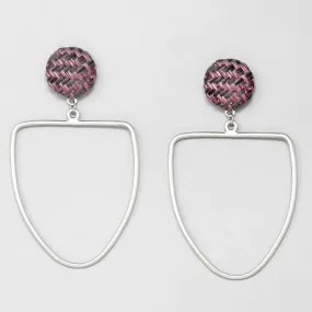 Basket Weave Knit Button Hoop Drop Earrings