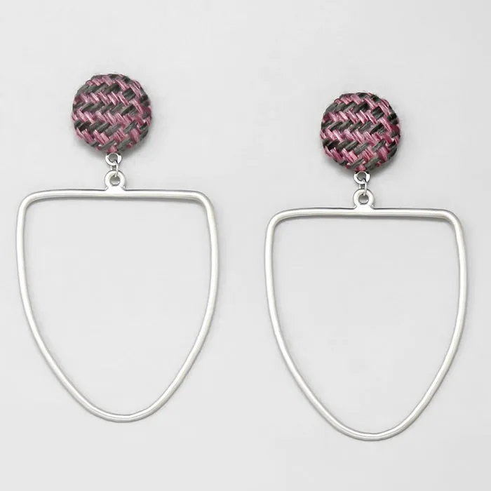 Basket Weave Knit Button Hoop Drop Earrings