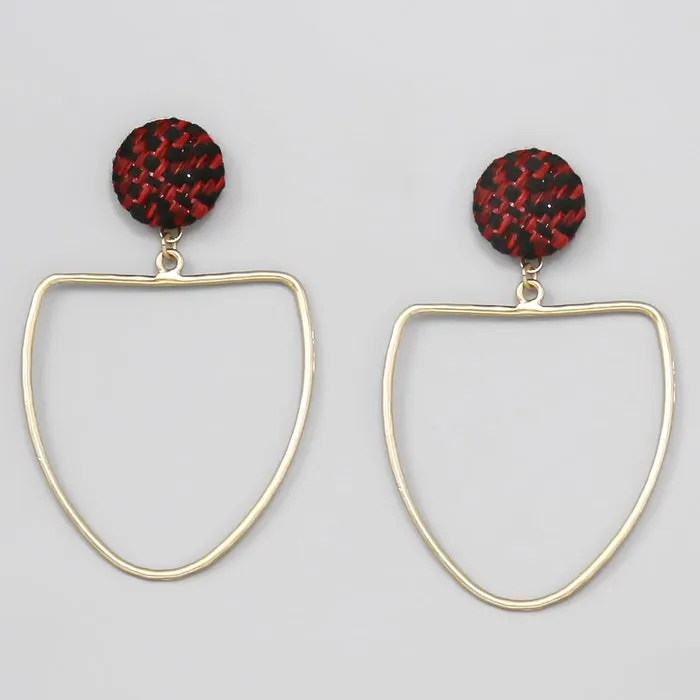 Basket Weave Knit Button Hoop Drop Earrings