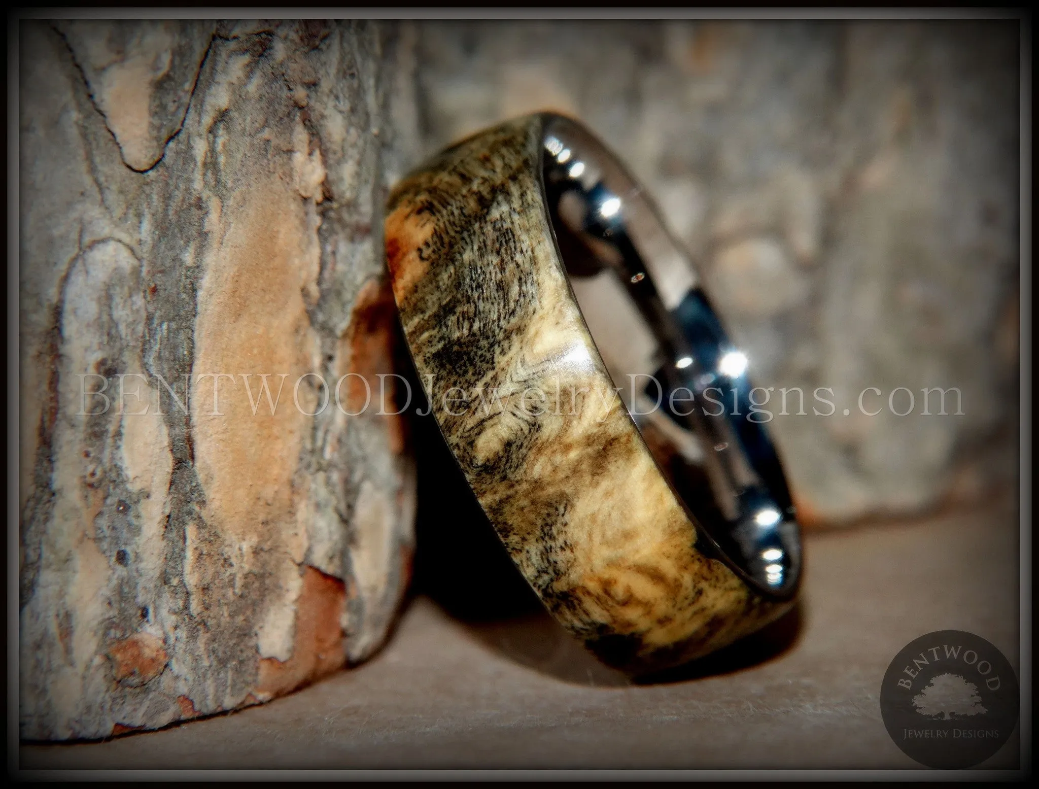 Bentwood Ring - Ohio Buckeye Burl Wood Ring with Surgical Grade Stainless Steel Comfort Fit Metal Core