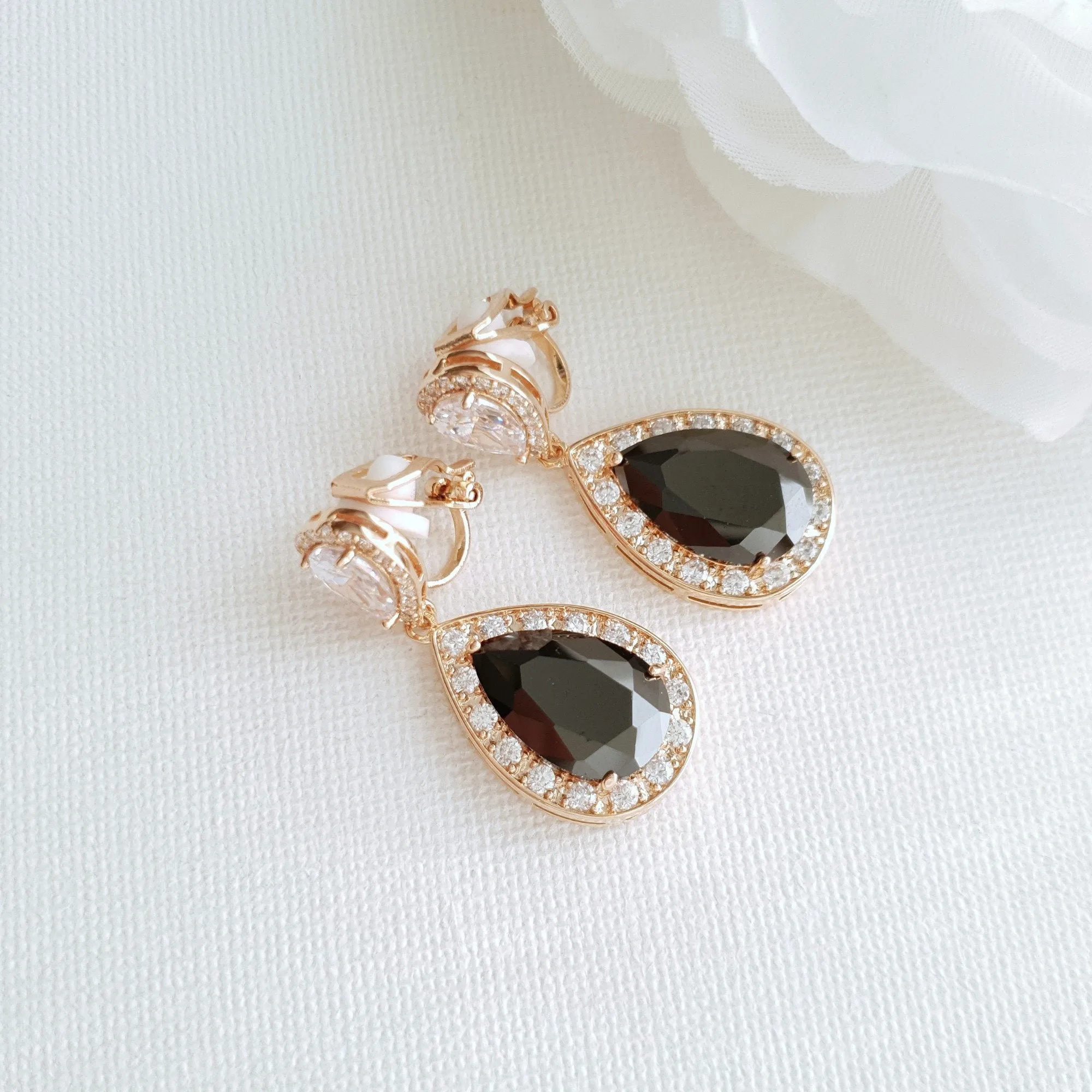 Black Clip On Earrings in Silver-Zoe