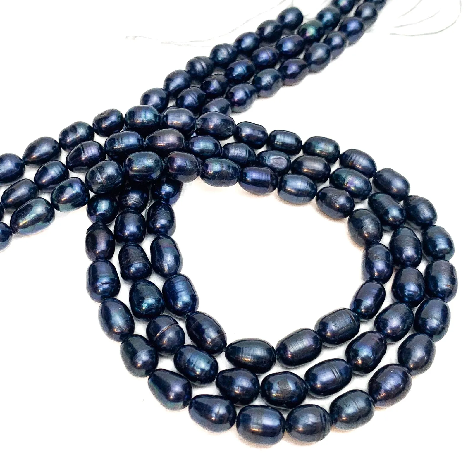 Black Rice Freshwater Pearls 7-8mm Bead Strand