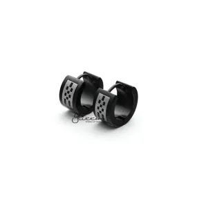 Black Titanium IP Stainless Steel Checkerboard Huggie Hoop Earrings