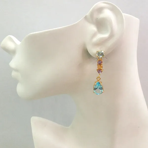 Blue Topaz Stud with Amethyst, Citrine, Amethyst and Blue Topaz Twinset Earrings