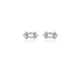 Bow Tie Pearl CZ Earrings