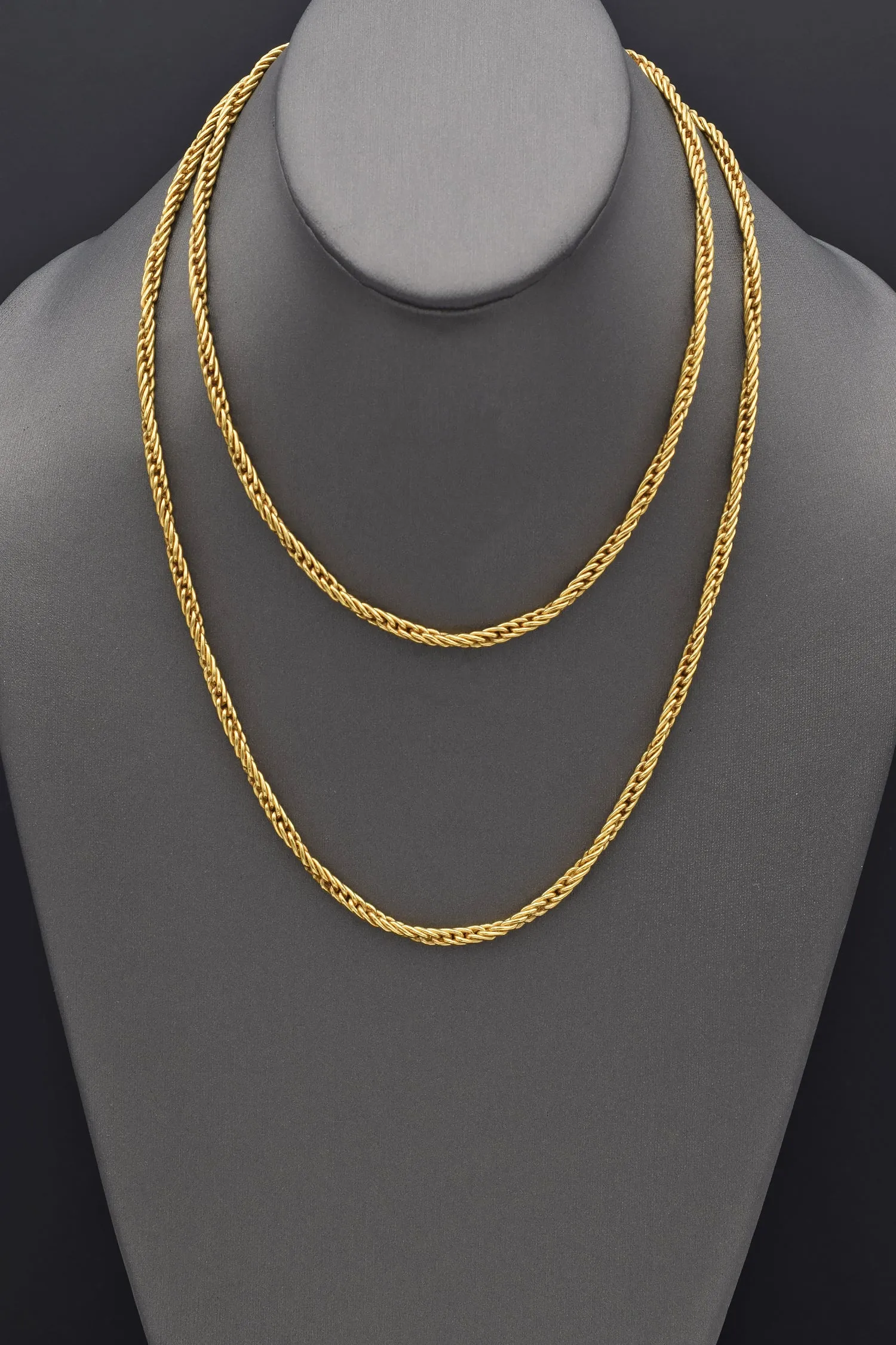 Buccellati 18K Yellow Gold 4 mm Rope Chain Necklace   Box 37.75 Inches