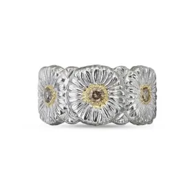 Buccellati - Blossoms Daisy - Band Ring, Sterling Silver with Gold Accents and Brown Diamonds