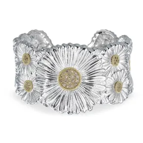 Buccellati - Blossoms Daisy - Cuff Bracelet with Brown Diamonds, Sterling Silver with Gold Accents