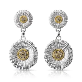 Buccellati - Blossoms Daisy - Drop Earrings with Brown Diamonds, Sterling Silver with Gold Accents