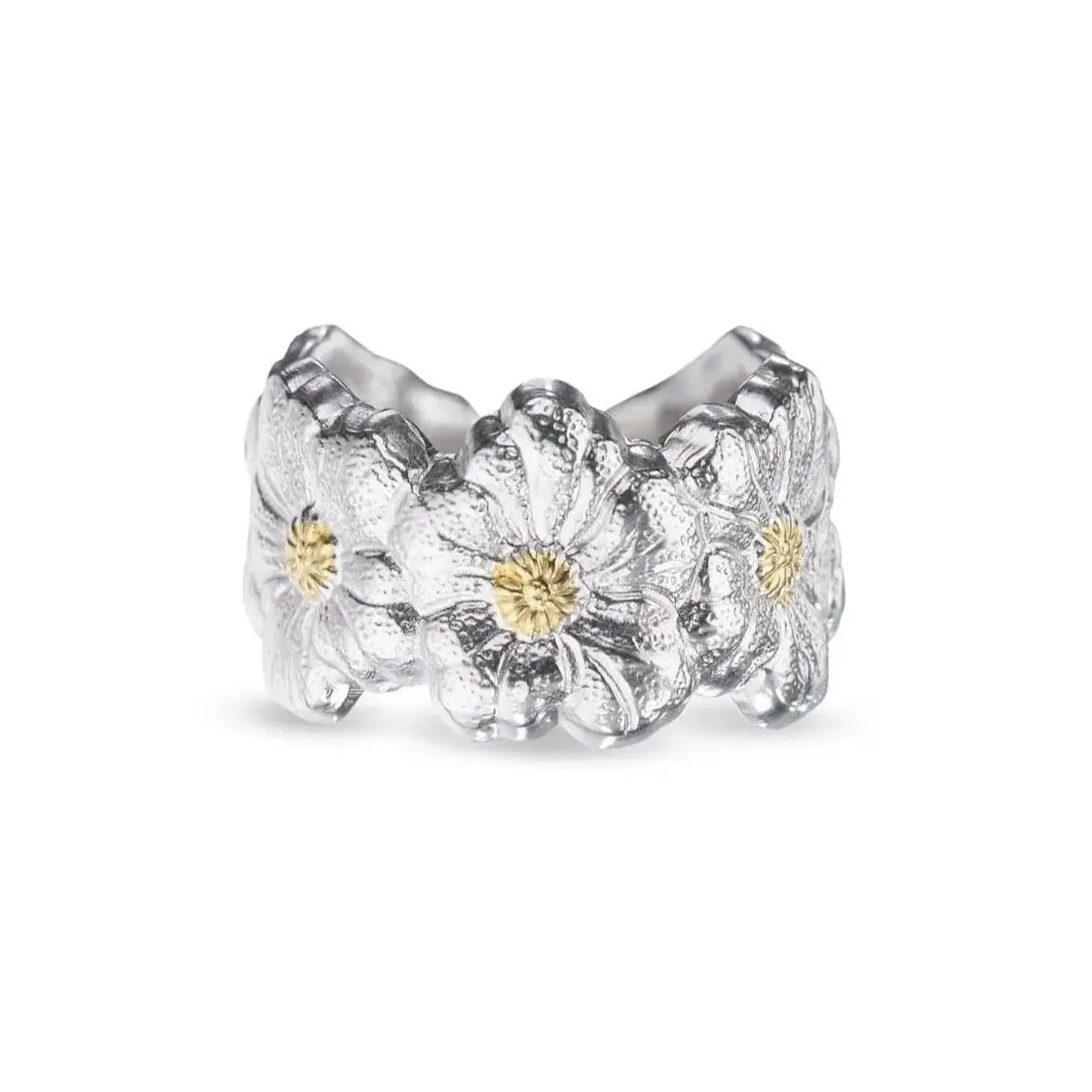 Buccellati - Blossoms Gardenia - Band Ring, Sterling Silver with Gold Accents