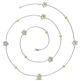 Buccellati - Blossoms Gardenia - Station Necklace with Brown Diamonds, Sterling Silver with Gold Accents