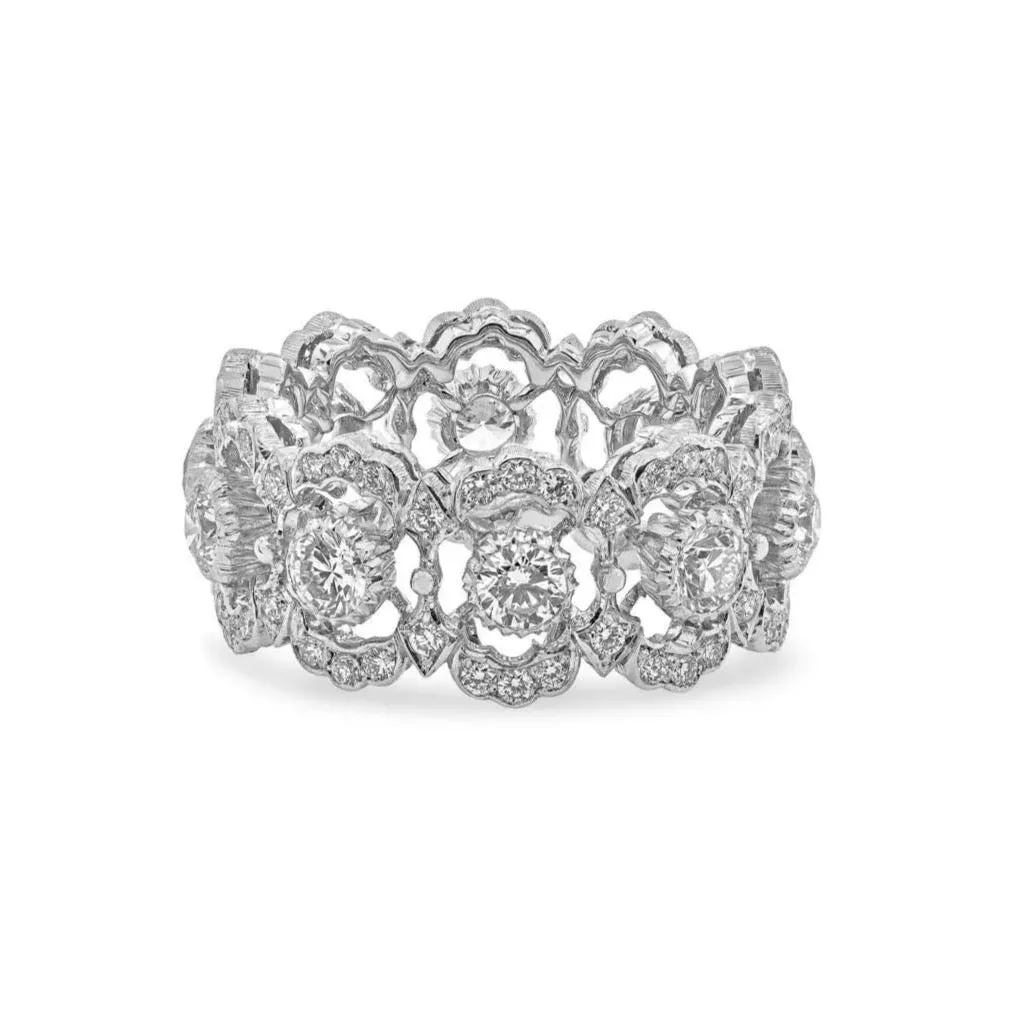 Buccellati - Eternelle Ghirlanda - Band Ring with Diamonds, 18k White Gold