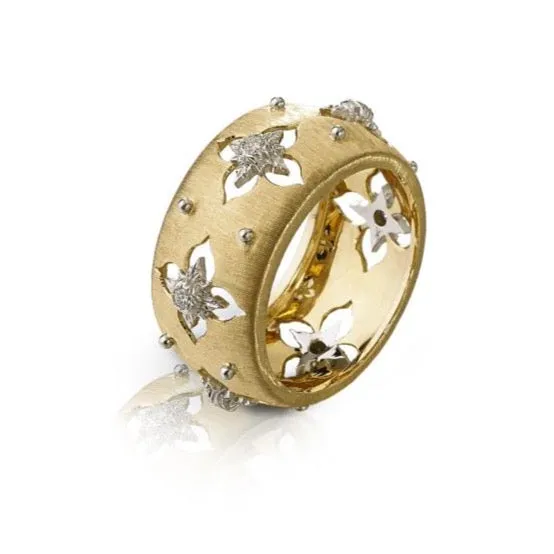 Buccellati - Macri Giglio - Engraved Eternelle Band Ring with Diamonds, 18k Yellow and White Gold