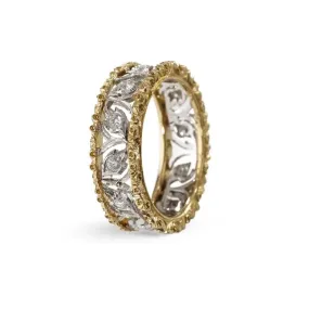 Buccellati - Ramage - Eternelle thin Band Ring with Diamonds, 18k White and Yellow Gold