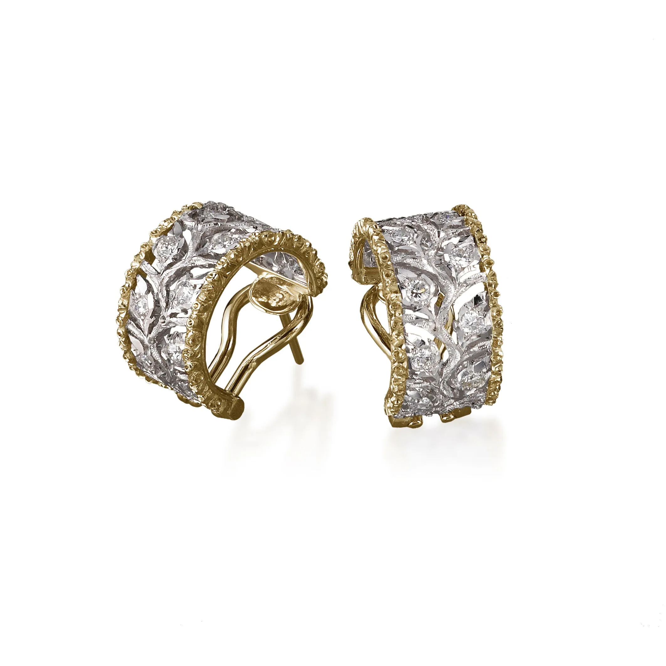 Buccellati - Ramage - Hoop Earrings with Diamonds, 18k White and Yellow Gold