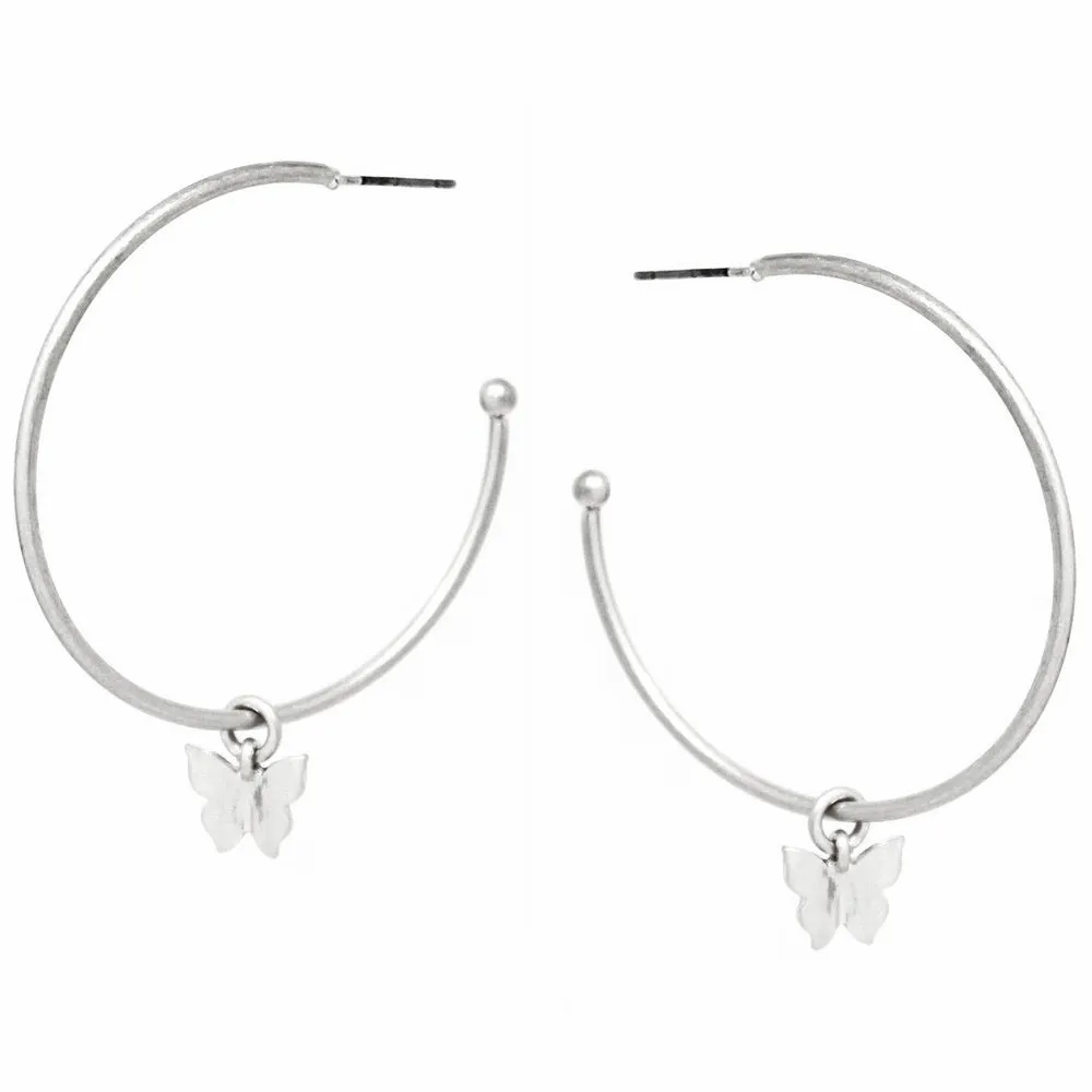 Butterfly Charm Hoop Earrings