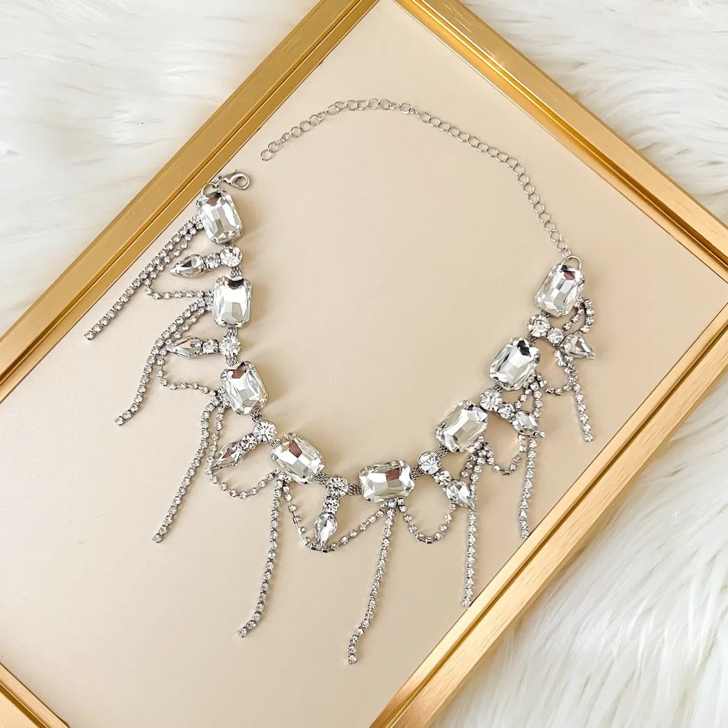 Chunky Geo Rhinestone Drop Necklace