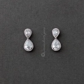 Clip-On Double Teardrop Cut CZ Drop Earrings