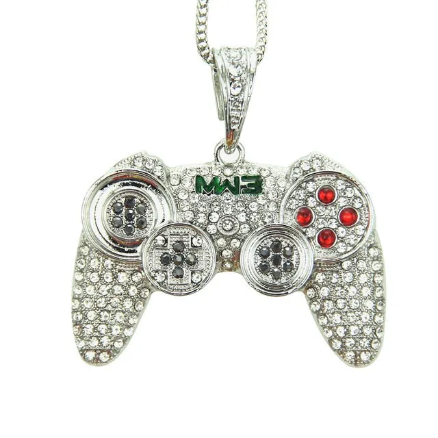 Controller Handle Crystal and Rhinestone Hip-Hop Pendant Necklace