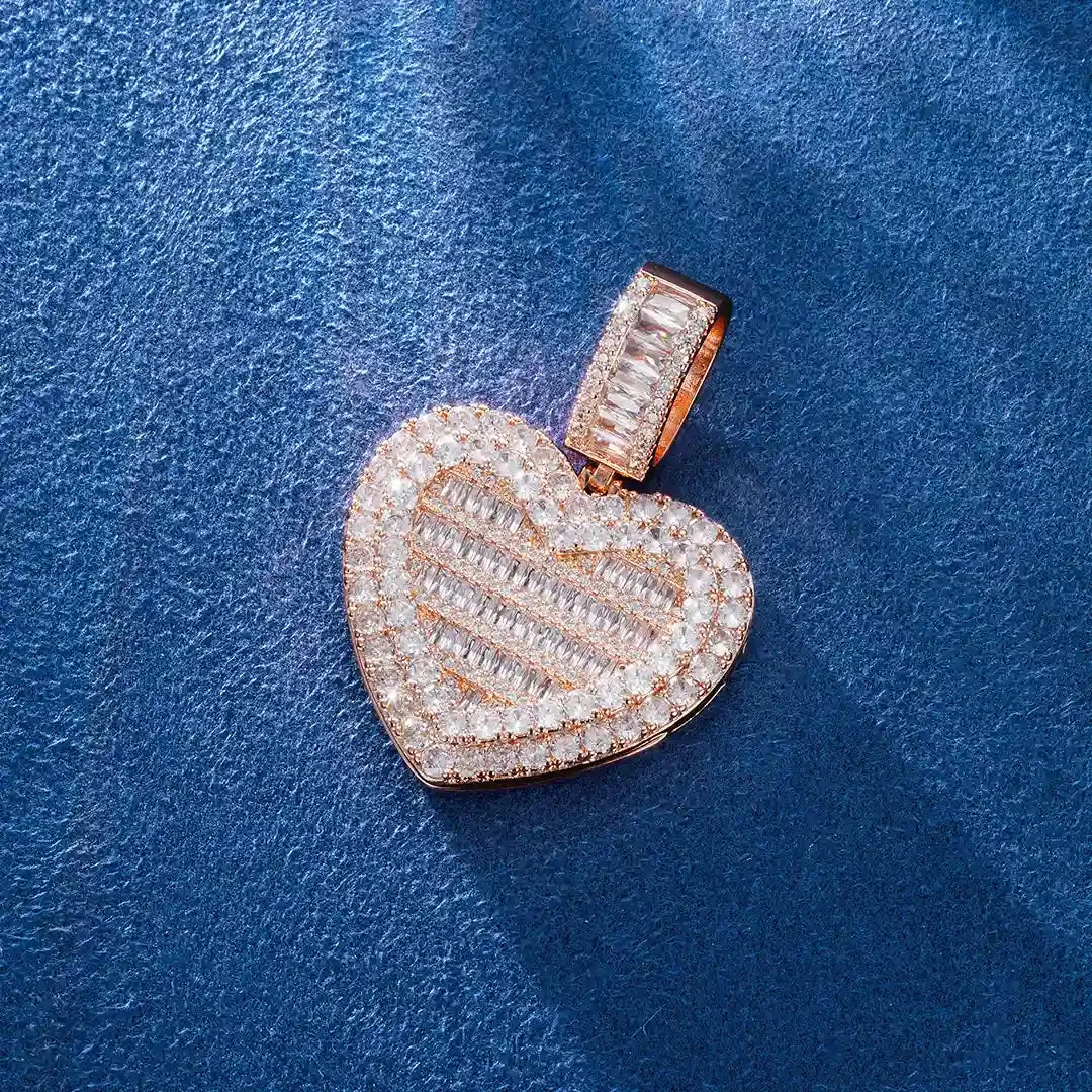 Custom Baguette Heart with Cover Photo Pendant