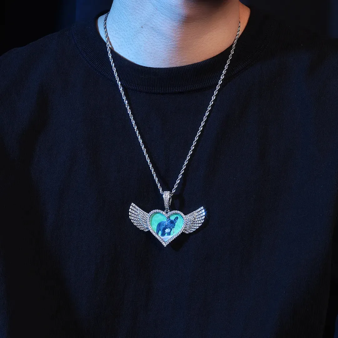 Custom Heart Photo Pendant With Wings