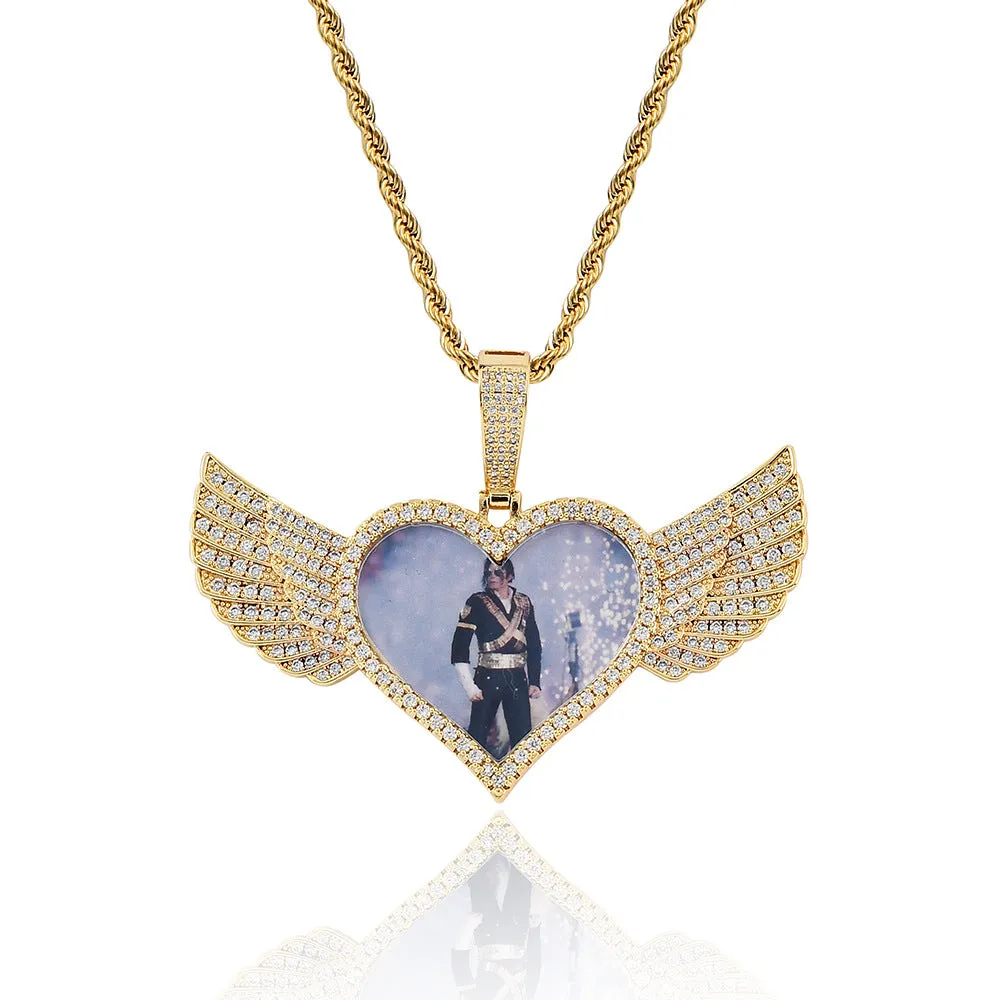 Custom Heart Photo Pendant With Wings