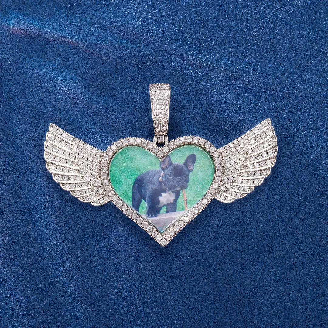 Custom Heart Photo Pendant With Wings