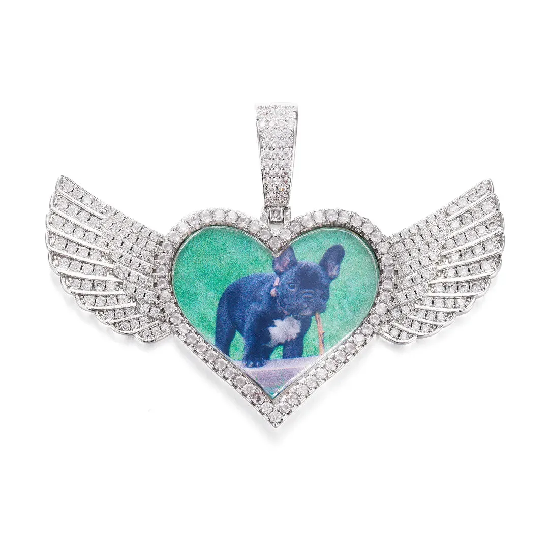 Custom Heart Photo Pendant With Wings