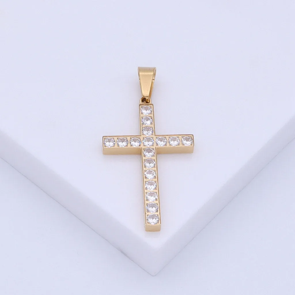 CZ Paved Cross Pendant - Gold