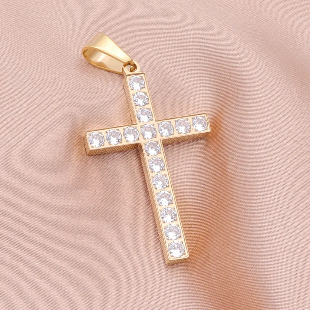 CZ Paved Cross Pendant - Gold